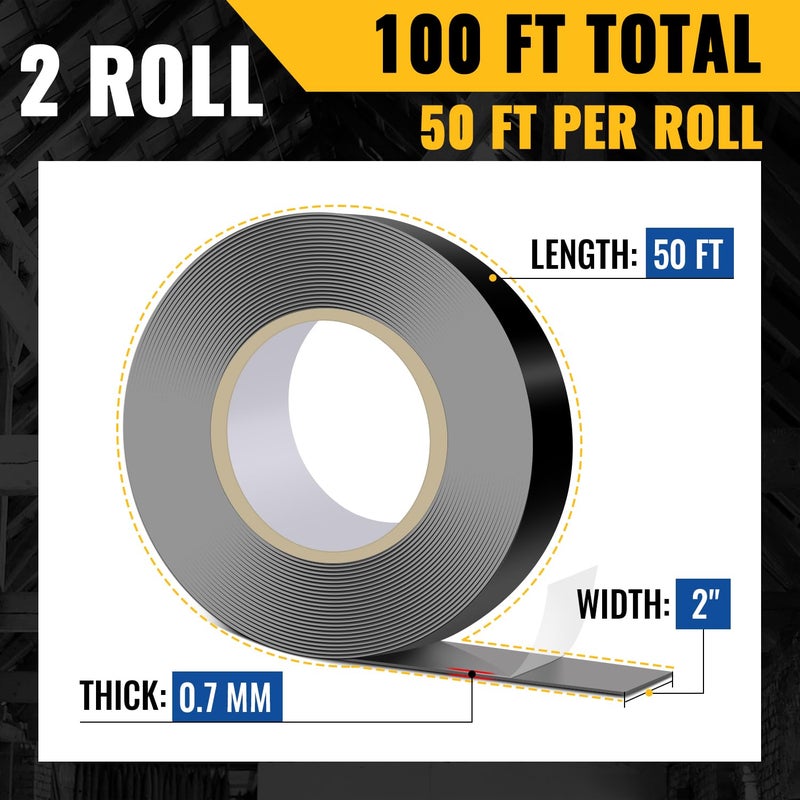 VIVIDA Butyl Joist Tape for Decking 2" × 50' (2 Roll), Waterproof Deck Joist Butyl Sealant Tape for Wood Beams, Roof - Image 2